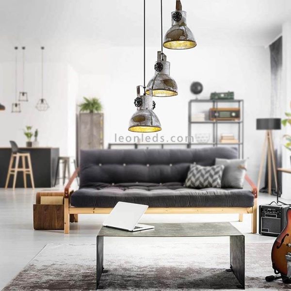 Lámpara colgante vintage de 3 focos de madera y acero Barnstaple Eglo Iluminación