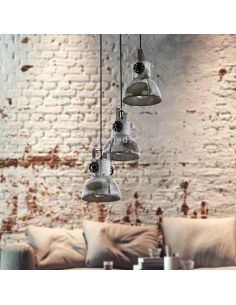 Lámpara colgante vintage de 3 focos de madera y acero Barnstaple 2