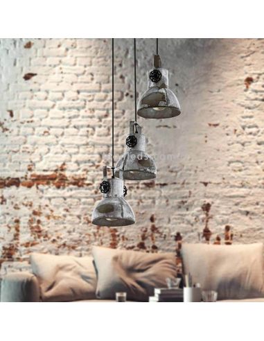 Lámpara colgante vintage de 3 focos de madera y acero Barnstaple ambiente