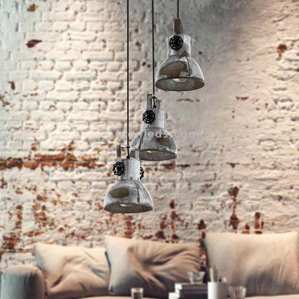 Lámpara colgante vintage de 3 focos de madera y acero Barnstaple ambiente
