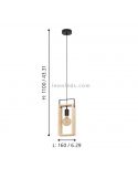 Suspension vintage en bois Famborough 1xE27 Dimensions Eglo Lighting