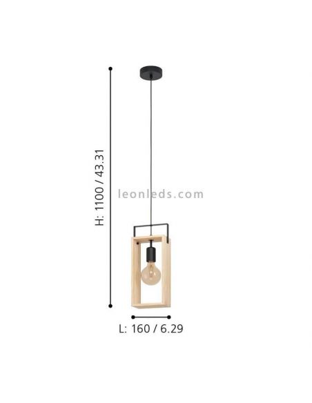 Lámpara colgante de madera vintage Famborough 1xE27 Eglo Iluminación dimensiones