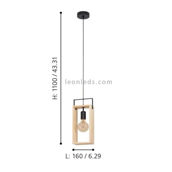 Luminária pendente de madeira vintage Famborough 1xE27 Eglo Dimensões de iluminação