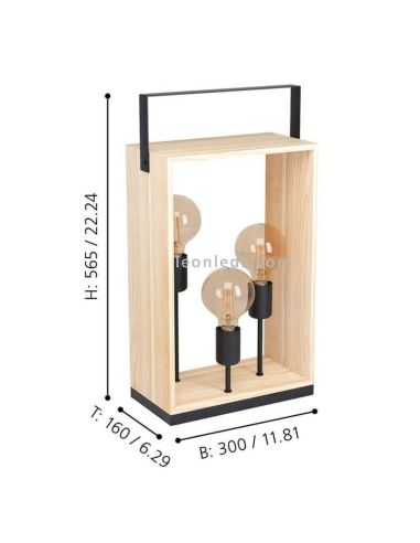 Lámpara de mesa Famborough con 3 luces de madera Eglo Iluminación dimensiones