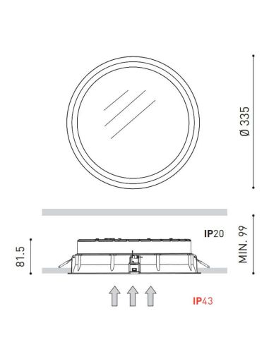 Dibujo dimensional del downlight LED Deep Maxi 22W IP43 Arkoslight | Aiure
