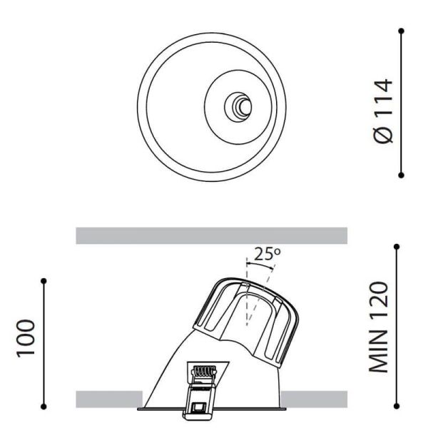 Dimensiones del downlight LED Lex Mini Asymmetric de Arkoslight | LeónLeds.com