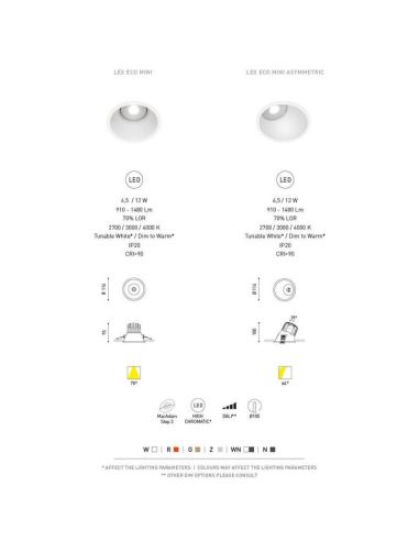 Tabla comparativa con downlight LED Lex Mini Asymmetric de Arkoslight | LeónLeds.com