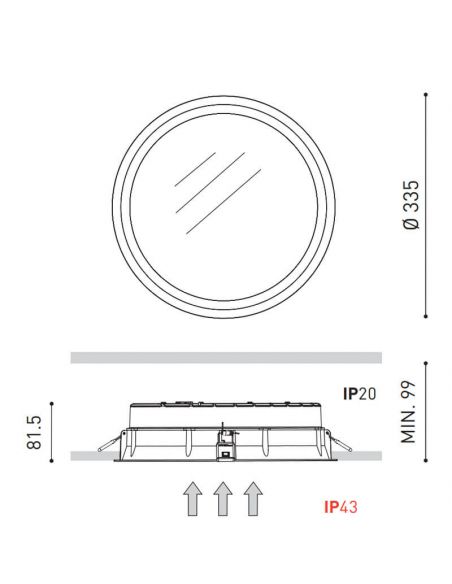 Dibujo dimensional del downlight LED Deep Maxi 31W IP43 de Arkoslight | Leonleds