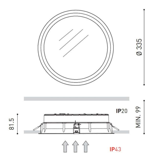 Dibujo dimensional del downlight LED Deep Maxi 31W IP43 de Arkoslight | Leonleds