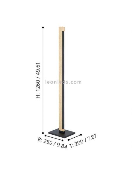 Lámpara de pie LED regulable Camacho en acero y madera Eglo Iluminación dimensiones