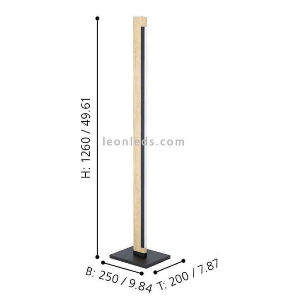 Lámpara de pie LED regulable Camacho en acero y madera Eglo Iluminación dimensiones