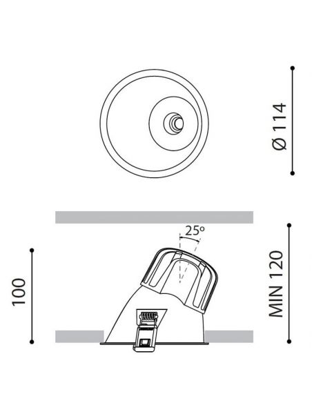 Dimensiones del downlight LED Lex Mini Asymmetric de Arkoslight | LeónLeds.com