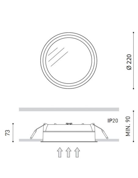 Dibujo dimensional del downlight Deep 10,5W IP43 de Arkoslight | Aiure