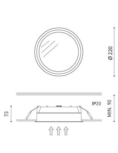 Dimensiones del downlight LED Deep 27W IP43 de Arkoslight | Leonleds