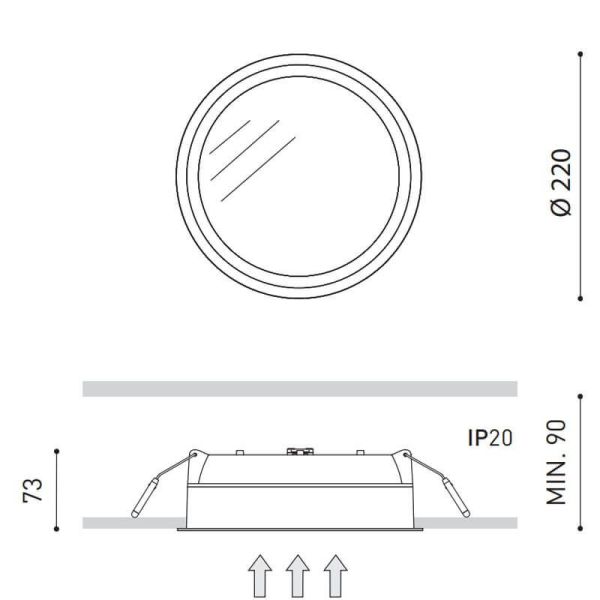 Dimensiones del downlight LED Deep 27W IP43 de Arkoslight | Leonleds