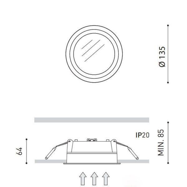 Dimensions du downlight LED Arkoslight Deep Mini 7W IP54 | leonleds