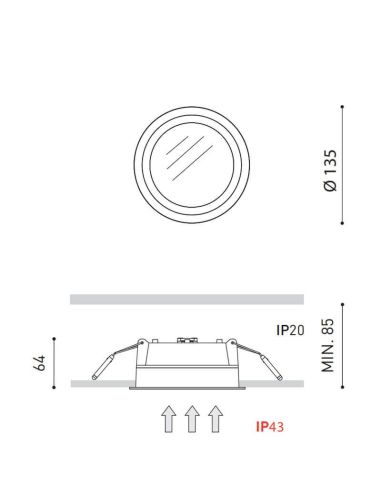Dimensions du downlight Arkoslight Deep Mini 10W IP43 | leonleds