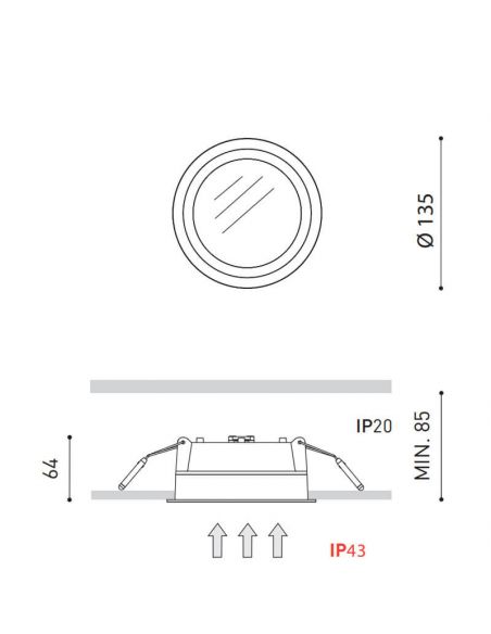 Dimensions du downlight Arkoslight Deep Mini 10W IP43 | leonleds