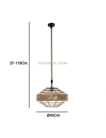 Dimensões da luminária de teto Rustica Corda e Juta Metálica