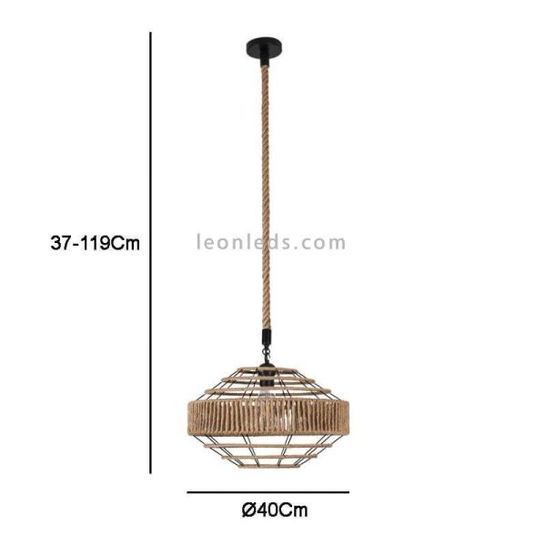 Dimensions du plafonnier Rustica Rope et Metal Jute