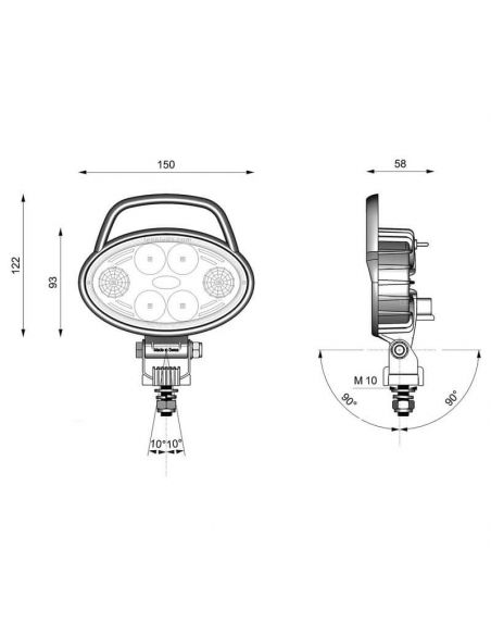 Dimensões Farol LED oval com pega e interruptor 2000Lm Granalu D14558 | leonleds