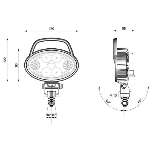 Dimensiones Faro LED Ovalado con asa e interruptor 2000Lm Granalu D14558 | LeonLeds