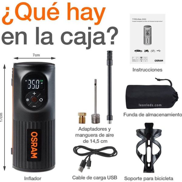 Compresor de neumaticos recargable y portatil pequeño Tyreinflate 2000 Otir2000 Osram | LeonLeds