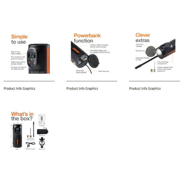 Petit compresseur de pneu portable et rechargeable Tyreinflate 2000 Otir2000 Osram | leonleds