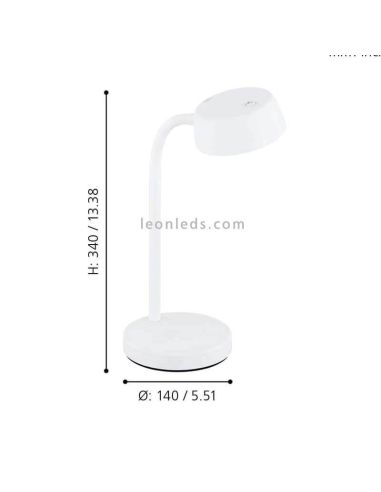Lámpara de mesa LED moderna Cabales blanco dimensiones