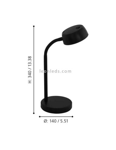 Lampe de table LED moderne Cabales noir dimensions ambiantes
