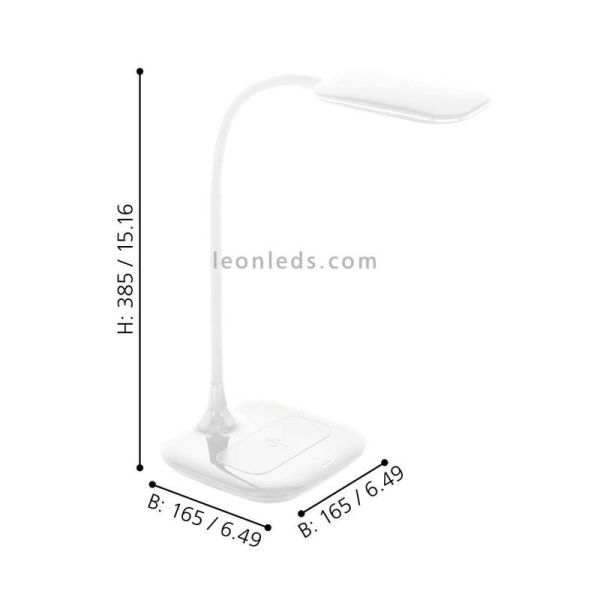 Lámpara de mesa LED Masserie blanca regulable con cargador por inducción dimensiones