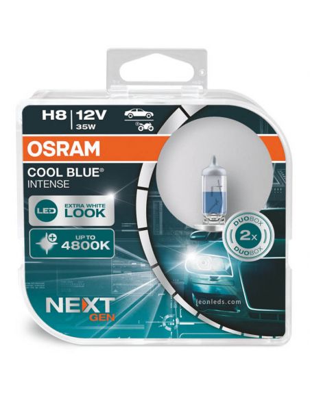 Bombillas H8 luz mas blanca 5000K y 100% mas de luz Cool Blue Intense Next Generation | LeonLeds