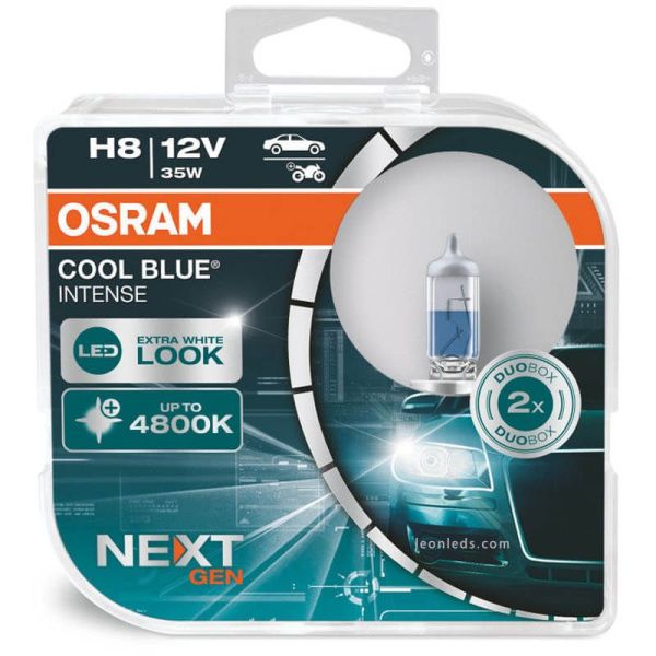 Bombillas H8 luz mas blanca 5000K y 100% mas de luz Cool Blue Intense Next Generation | LeonLeds