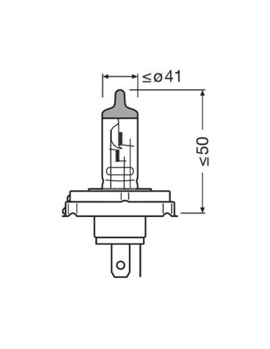 Dimensions Ampoule halogène R2 12V 45/40W Conditionnement Carton Osram | leonleds