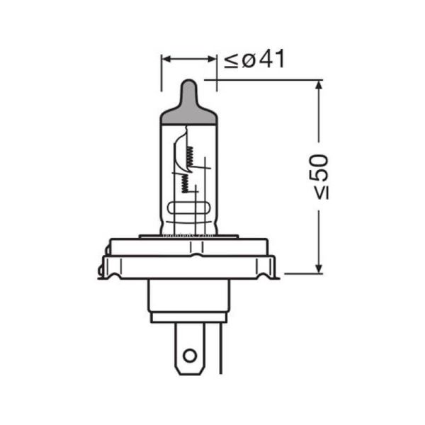 Dimensiones Bombilla halogena R2 12V 45/40W Embalaje Caja de Cartón Osram | LeonLeds