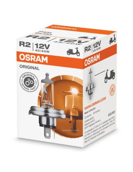 Lâmpada de halogéneo R2 12V 45/40W Embalagem Caixa de cartão Osram 64183 | leonleds