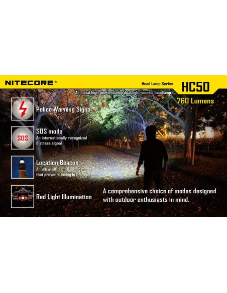 Linterna Frontal LED HC50 Nitecore Recargable de cabeza Sumergible | LeonLeds