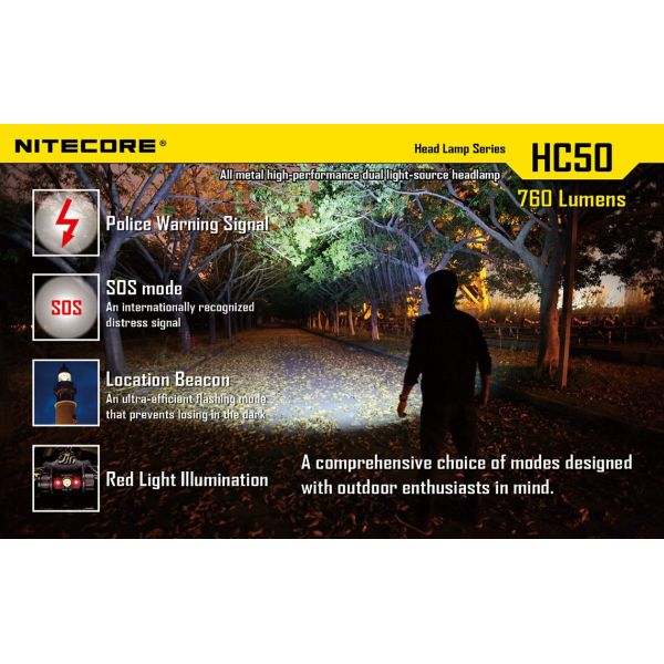 Linterna Frontal LED HC50 Nitecore Recargable de cabeza Sumergible | LeonLeds