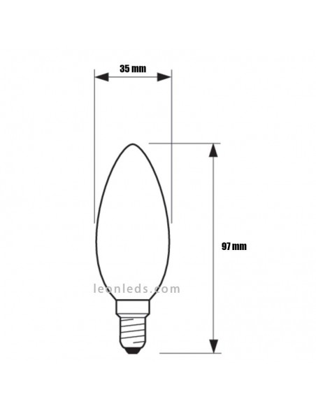 Dimensões Lâmpada LED E14 2.2W B35 Philips Vela Philips 8718699763374 | leonleds