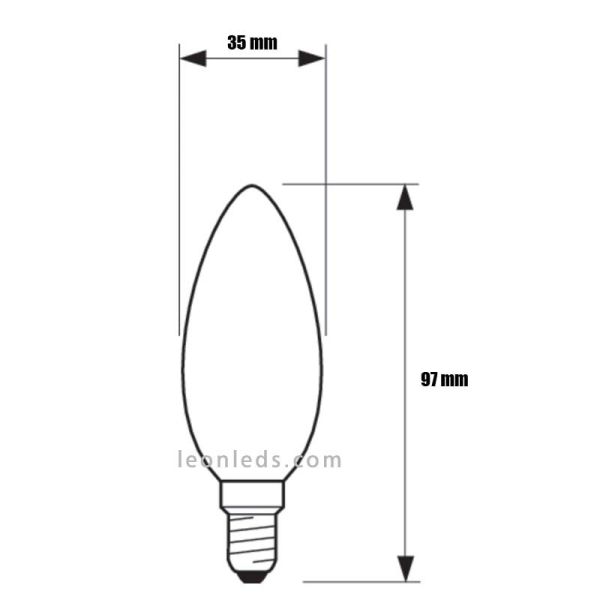 Dimensões Lâmpada LED E14 2.2W B35 Philips Vela Philips 8718699763374 | leonleds