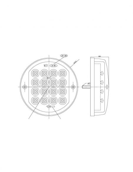 Dimensiones Piloto LED Redondo pequeño 3 Funciones 12/24V Ø 11,5Cm 214 Was | LeonLeds