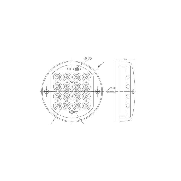 Dimensiones Piloto LED Redondo pequeño 3 Funciones 12/24V Ø 11,5Cm 214 Was | LeonLeds