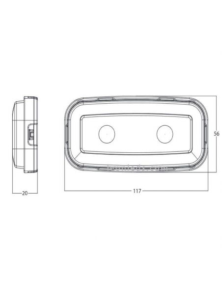 Dimensions Feu LED Antibrouillard Arrière Rectangulaire 1481 F 2V 24V Was | leonleds