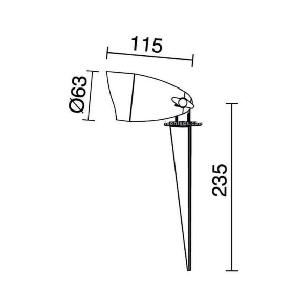 Dimensões Projetor LED outdoor Terra 6W 640Lm IP65 com cabo e plugue 996A-L3106B-04 | leonleds