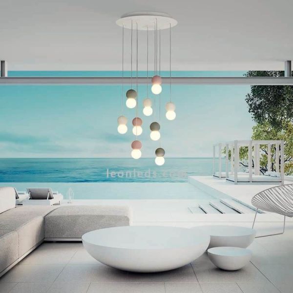 Candeeiro pendente com 9 luzes redondas Galaxy 9xE27 Leónleds Iluminación
