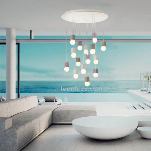 Candeeiro de tecto grande Galaxy com pendentes redondos 15XE27 ambiente