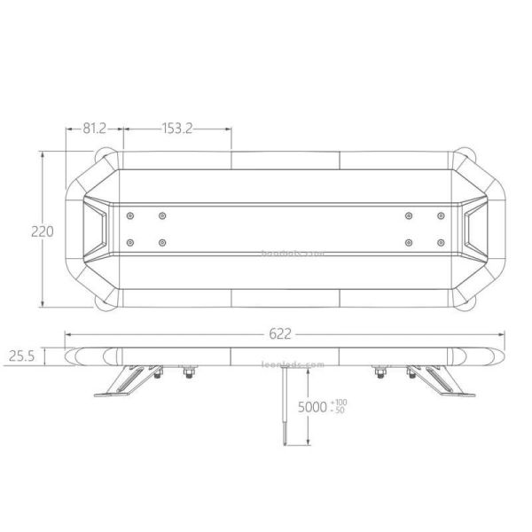 Dimensiones de Mini Puente luminoso LED ambar Homologado con mando 622mm 24,5'' Gama Premium Agropar | LeonLeds