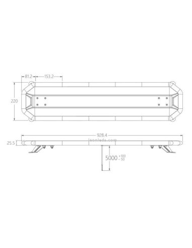 Dimensões da ponte intermitente de LED âmbar Aprovado com controle remoto 928mm 36,5'' Gama Premium Controle Remoto Sem Fio Opci