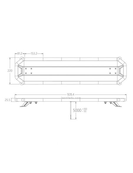 Dimensiones de Puente destellante LED ambar Homologado con mando 928mm 36,5'' Gama Premium Opcional Mando Wireless | LeonLeds
