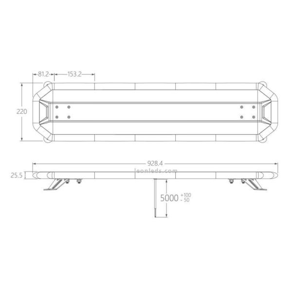 Dimensiones de Puente destellante LED ambar Homologado con mando 928mm 36,5'' Gama Premium Opcional Mando Wireless | LeonLeds